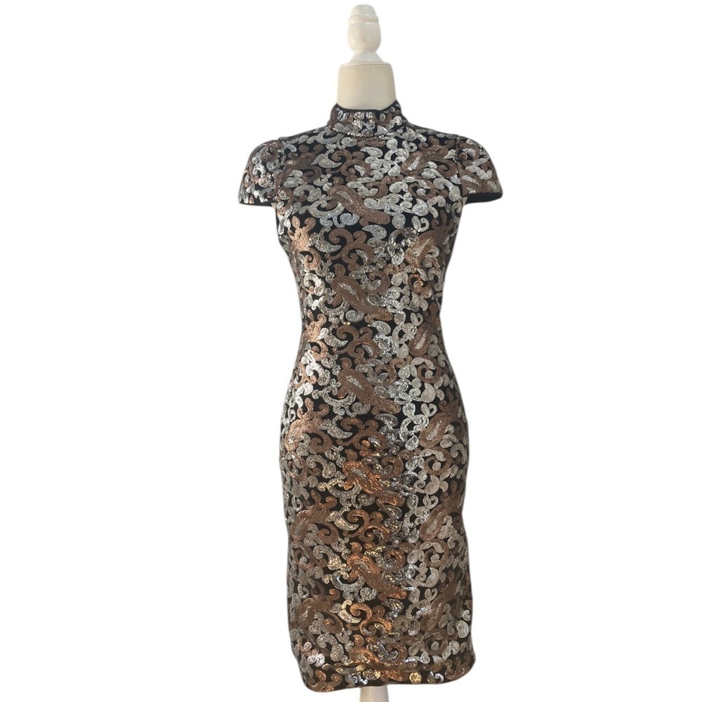 Alice + Olivia Inka Metallic Sequin Dress NWT Cap Sleeve Glam - Picture 2 of 13